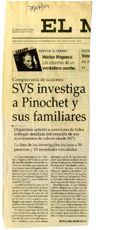 Compra venta de acciones: SVS investiga a Pinochet y sus familiares. (1)