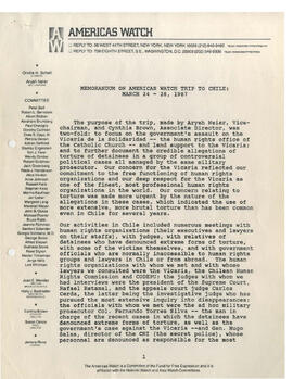 Memorandum on Americas Watch trip to chile: March 24-28 1987 (1)