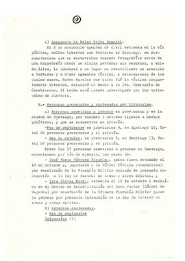 Memorándum acerca de las violaciones a los derechos humanos en Chile en diferentes campos de acci...