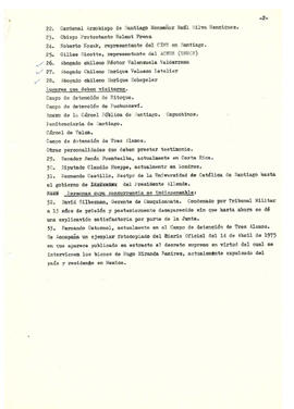 Lista de las personas citadas en el testimonio prestado ante la Comisión por el Senador Hugo Mira...