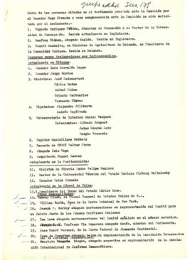 Lista de las personas citadas en el testimonio prestado ante la Comisión por el Senador Hugo Mira...