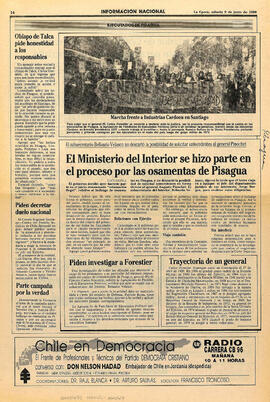 El Ministerio del Interior se hizo parte en el proceso por las osamentas de Pisagua." (1)