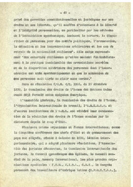 Le regime de terreur au Chile et la disparation des déteneus politiques. (45)