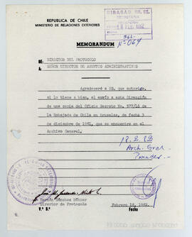 E. Bruselas Of. Secreto N° 577/16 - Ministerio de Relaciones Exteriores - Embajada de Chile en Br...