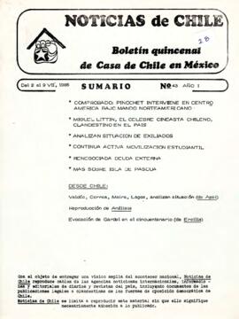 Noticias de Chile.  N°43. Año I. Del 2 al 9 de julio de 1985