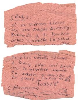 Gladys: si el viernes llueve no me traigas almuerzo...