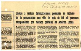 Llaman a realizar demostraciones populares en reclamo de la presentación con vida de más de 90 mi...