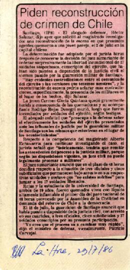 Piden reconstrucción de crimen en Chile