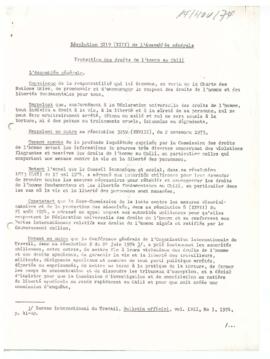 Resolution 3219 (XXIX) de l'Assembles generale protection des droits de l'homme au Chile