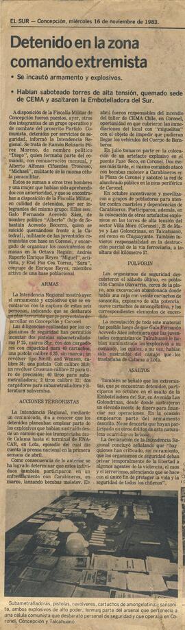 Detenido en la zona comando extremista