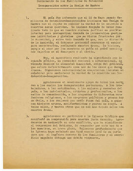 Declaración de los familiares de Detenidos Desaparecidos sobre la Huelga de Hambre (1)