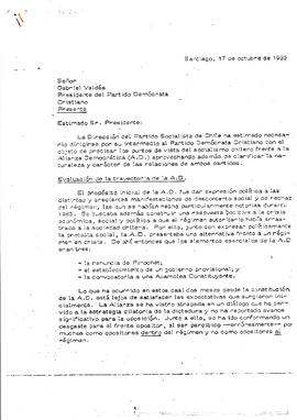Carta de la Comisión Política del Partido Socialista de Chile sobre la Alianza Democrática (1)