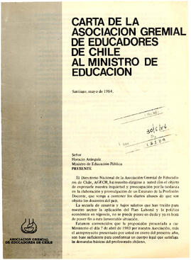 Carta de la Asociación Gremial de Educadores de Chile al Ministro de Educación (1)