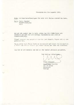 Carta Stockholm den lle augusti 1982, firma Viola Stoehrel