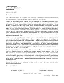 Carta agradecimiento Presos Políticos Cárcel Pública.