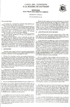 Carta de Monseñor Juan Francisco Fresno a la Iglesia de Santiago