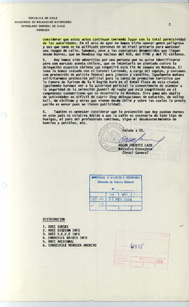 CONGECHILE Mendoza Oficio Reservado SUBSEC N° 1010/86 - Ministerio de relaciones Exteriores, Cons...