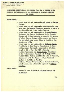 Documentos audiovisuales de pruebas para la 5° sesión de la Comisión Investigadora de Crímenes de...