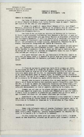 CONGECHILE Mendoza Informe de Actividades N° 1/86 - Ministerio de Relaciones Exteriores, Consulad...