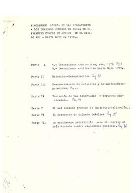Memorándum acerca de las violaciones a los derechos humanos en Chile en diferentes campos de acci...
