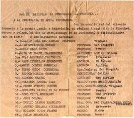 Por la libertad la democracia la justicia. A la ciudadanía de Arica informamos