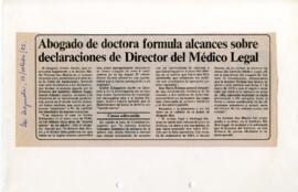 Abogado de doctora formula alcances sobre declaraciones de Director del Médico Legal