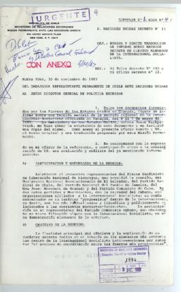 D. Naciones Unidas Secreto N° 13 - República de Chile, Ministerio de Relaciones Exteriores Misión...