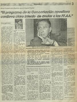 Afirma Presidente de la República, general Augusto Pinochet: 'El programa de la Concertación opos...