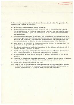 Reglamento de organización del Coloquio Internacional sobre "La política de desaparición for...