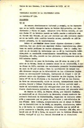 Carta al maestro de la logia masónica. (1)