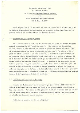 Suplemento al Informe Final de la Misión a Chile de la Comisión Internacional de Juristas (1)