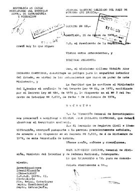 Decreto N°69. Dispone abandono obligado del país de Sidulfo Ador Iribarra Contreras.