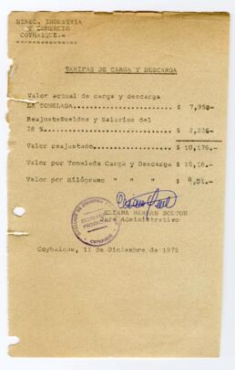 Tarifas de carga y descarga