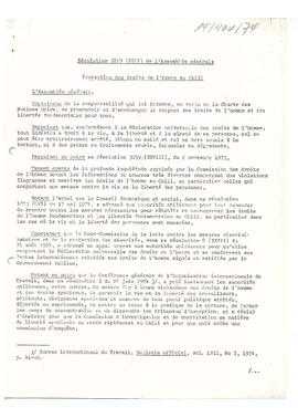 Resolution 3219 (XXIX) de l'Assembles generale protection des droits de l'homme au Chile (1)