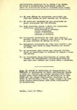 Disposiciones generales de la aduana y el correo de Chile e informaciones adicionales sobre el en...