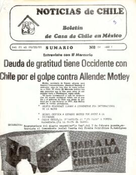 Noticias de Chile.  N°24. Año I. Del 21 al 28 de febrero de 1985.