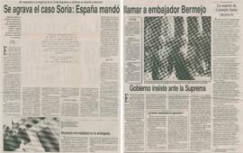 Recorte de prensa, La Nación: Se agrava caso Soria; España mandó a llamar a embajador Bermejo.