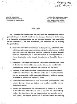 Acta Final del I congreso latinoamericano de Familiares desaparecidos.