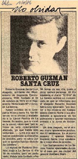 Recorte de prensa sobre asesinato de Roberto Guzmán Santa Cruz