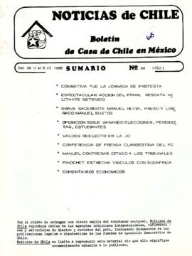 Noticias de Chile.  N°38. Año I. Del 29 de mayo al 5 de junio de 1985.