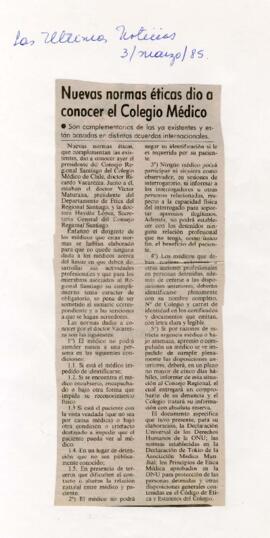 Nuevas normas éticas dio a conocer el Colegio Médico...