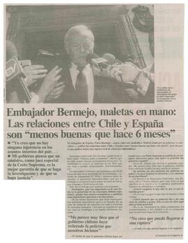 Recorte de prensa, La Segunda: Embajador Bermejo, maletas en mano: Las relaciones entre Chile y E...