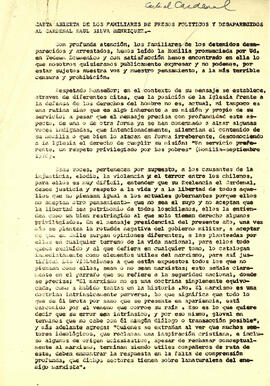 Carta abierta de los Familiares de Presos Políticos y desaparecidos al Cardenal Raúl Silva Henríq...