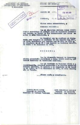 Decreto N° 1285 . Expulsión del país de Jaime Zurita Campos.