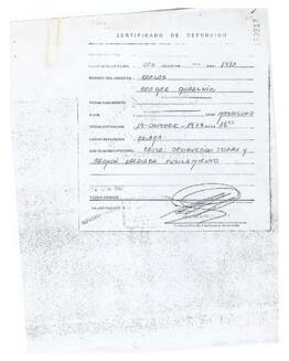 Certificado de Defunción Nº169917