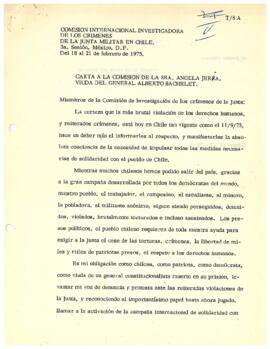 Carta a la Comisión de la Sra. Angela Jeria, viuda del General Alberto Bachelet