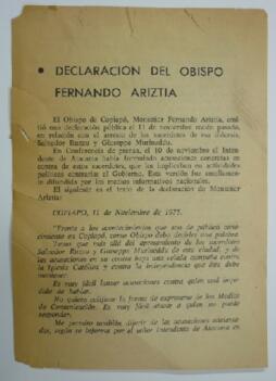 Declaración del Obispo Fernando Ariztía