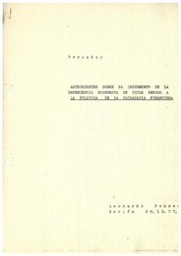 Antecedentes sobre el incremento de la dependencia económica de Chile debido a la política de la ...