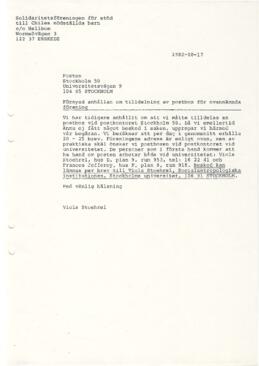 Carta Solidaritetsföreningen för stöd 1982-08-17