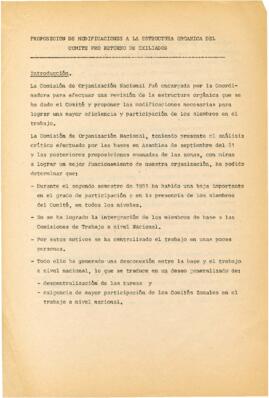 Proposiciones de modificaciones a la estructura orgánica del Comité Pro Retorno de exiliados